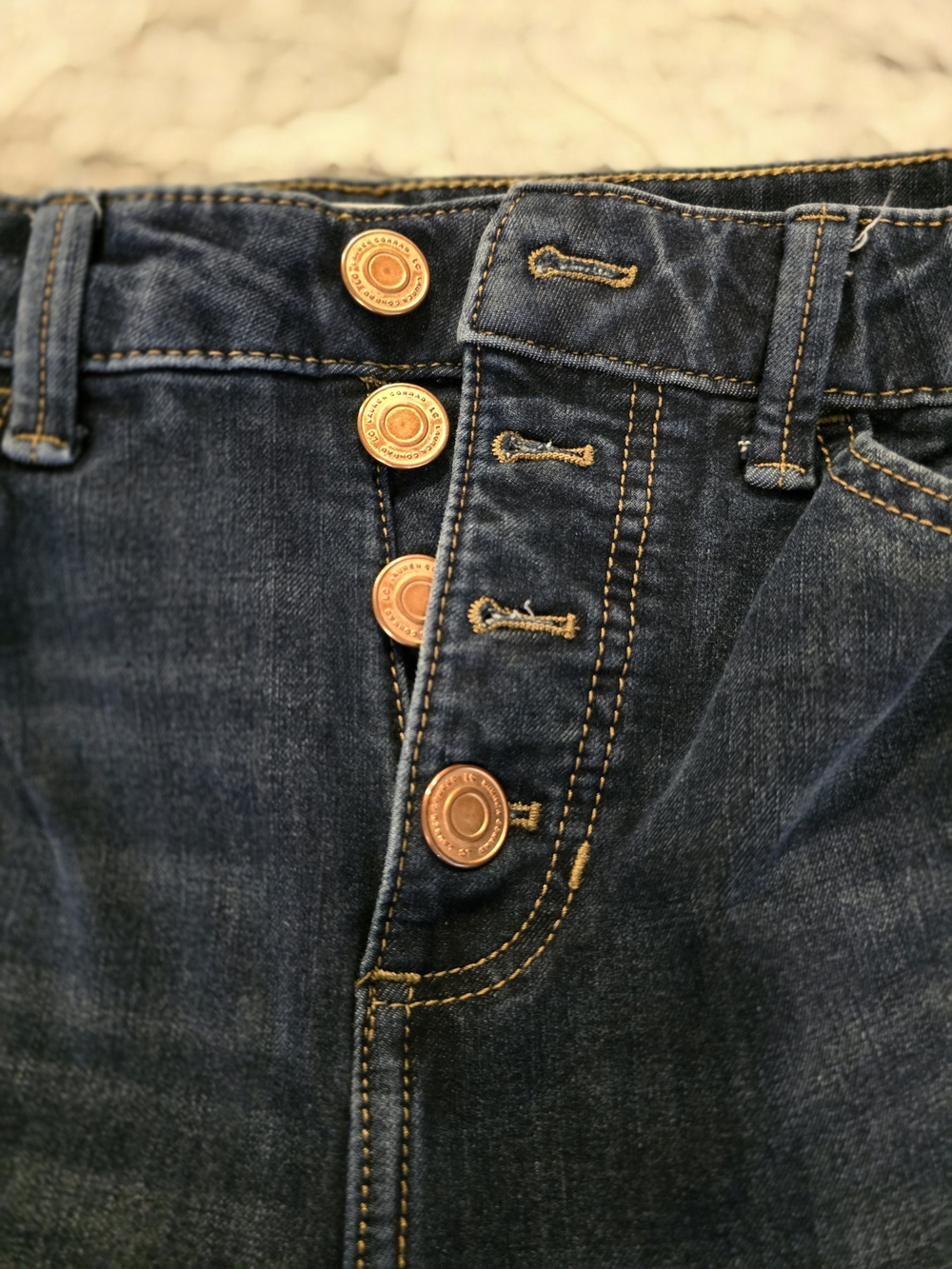 LC Lauren Conrad Skinny Button-Fly Jeans in Dark Blue with Copper Buttons